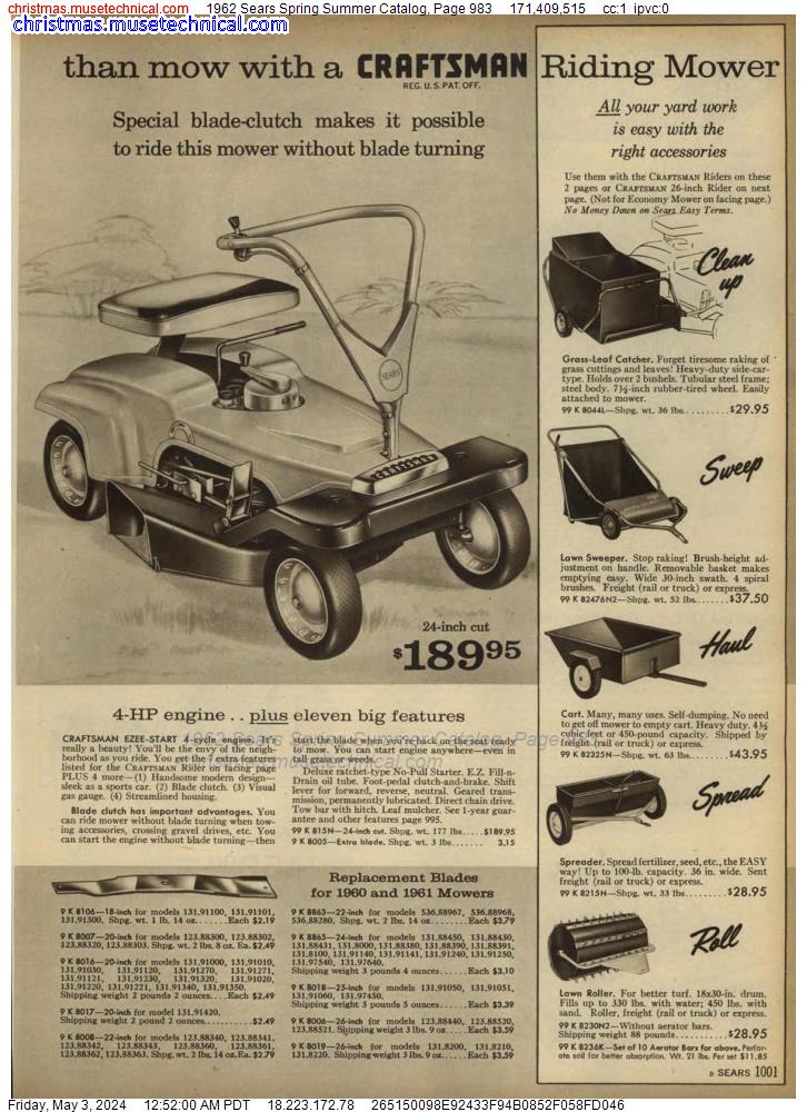1962 Sears Spring Summer Catalog, Page 983