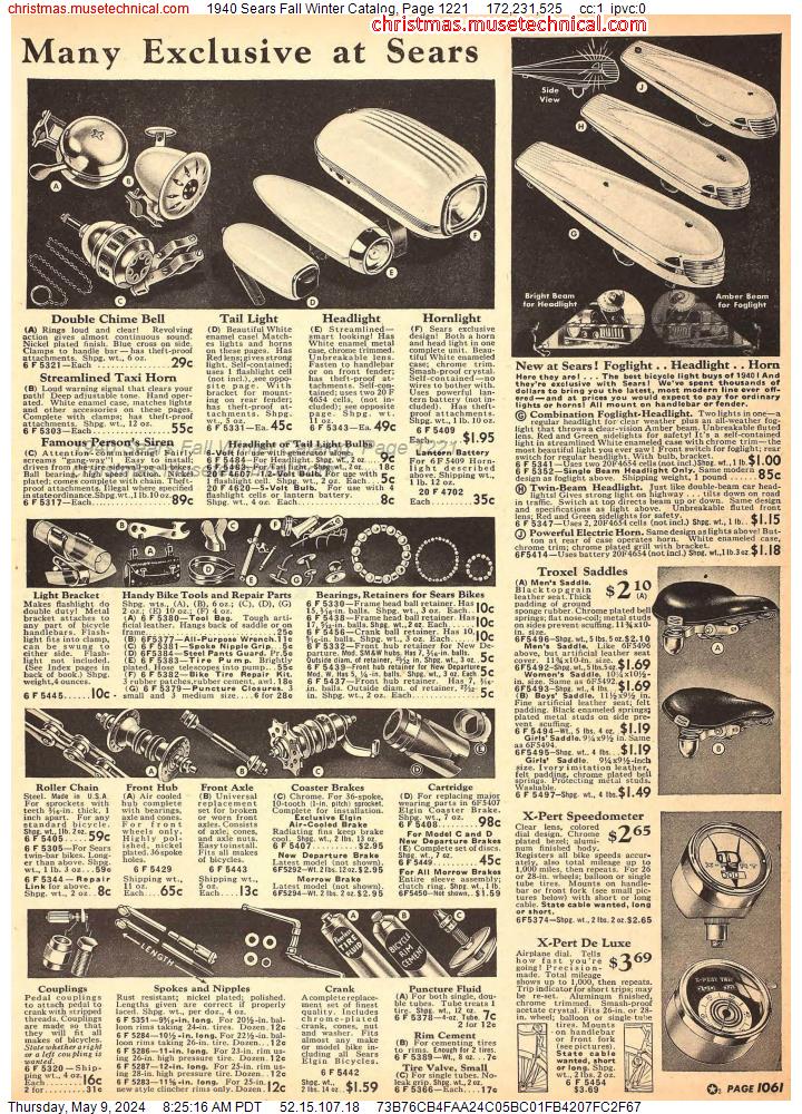 1940 Sears Fall Winter Catalog, Page 1221