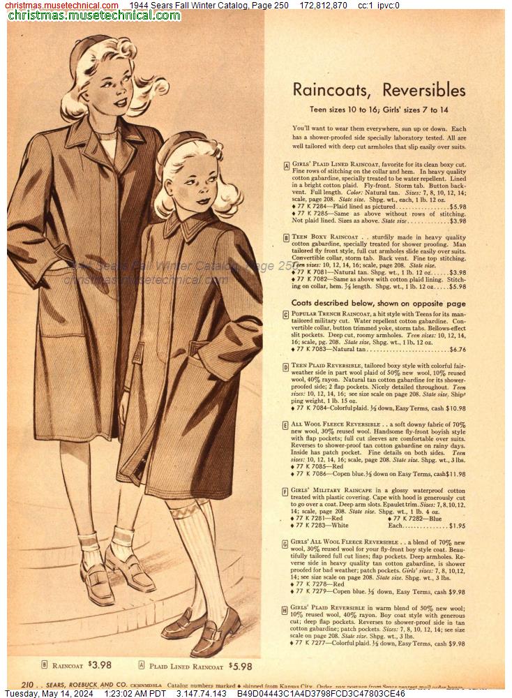 1944 Sears Fall Winter Catalog, Page 250