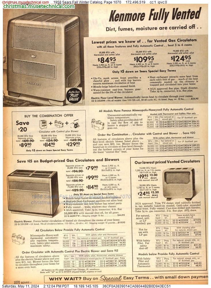 1958 Sears Fall Winter Catalog, Page 1070