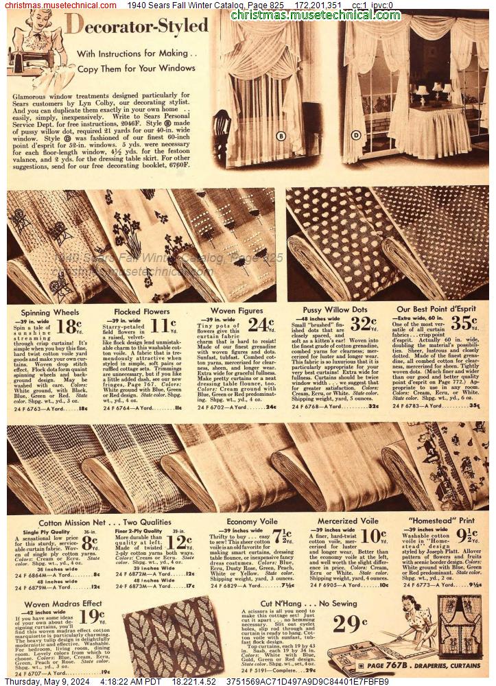 1940 Sears Fall Winter Catalog, Page 825
