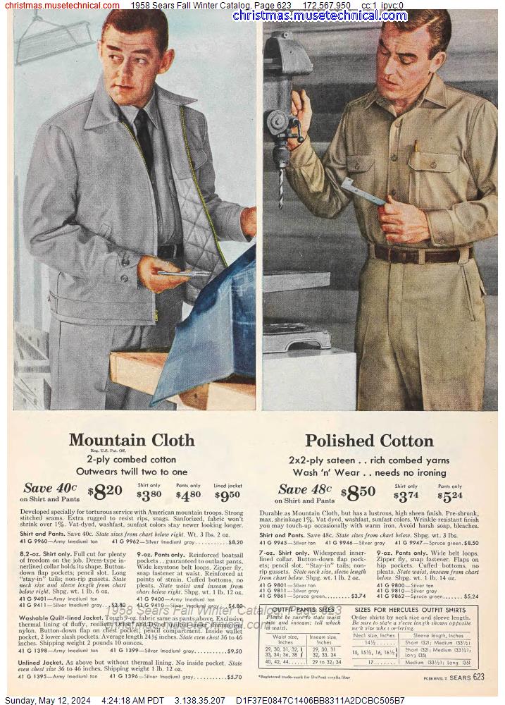 1958 Sears Fall Winter Catalog, Page 623