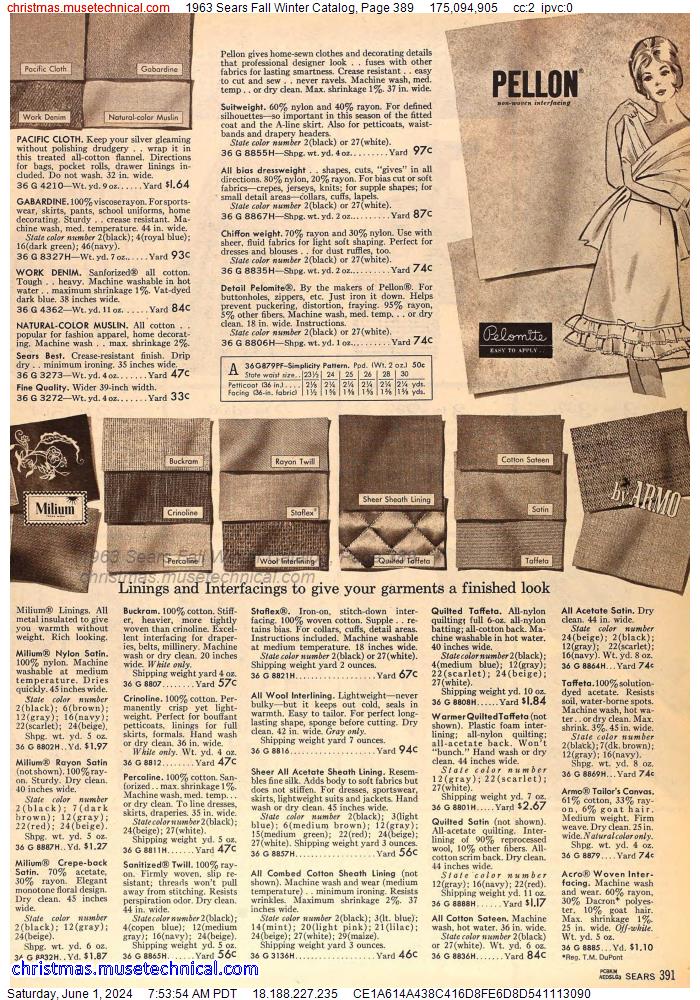 1963 Sears Fall Winter Catalog, Page 389