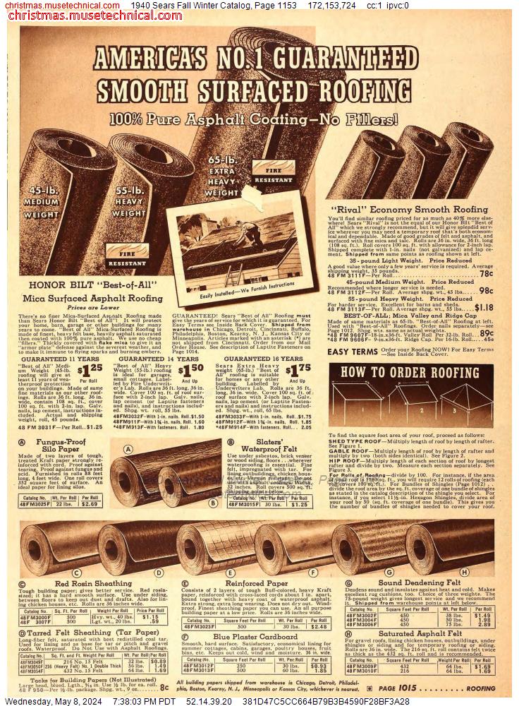 1940 Sears Fall Winter Catalog, Page 1153
