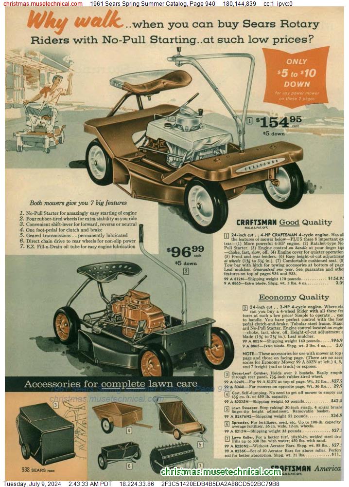 1961 Sears Spring Summer Catalog, Page 940