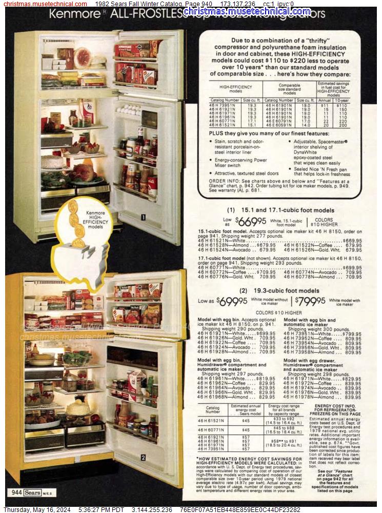 1982 Sears Fall Winter Catalog, Page 940