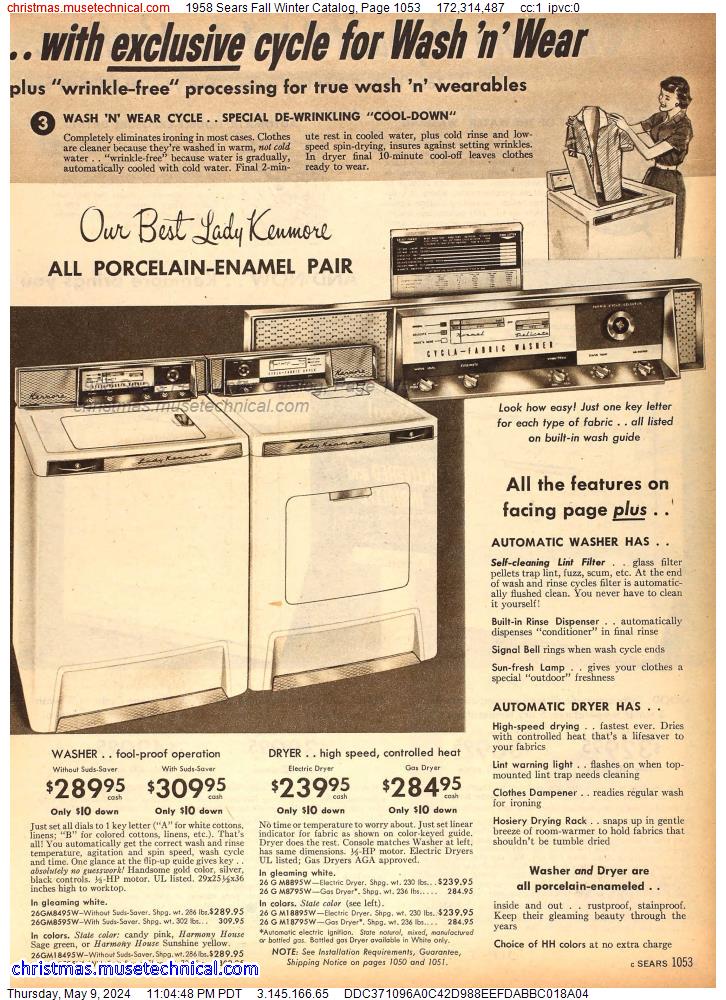1958 Sears Fall Winter Catalog, Page 1053