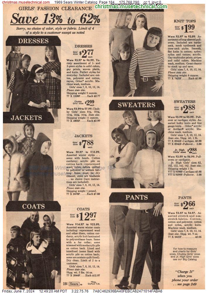 1969 Sears Winter Catalog, Page 184