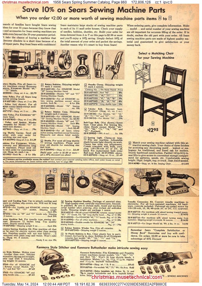 1956 Sears Spring Summer Catalog, Page 860