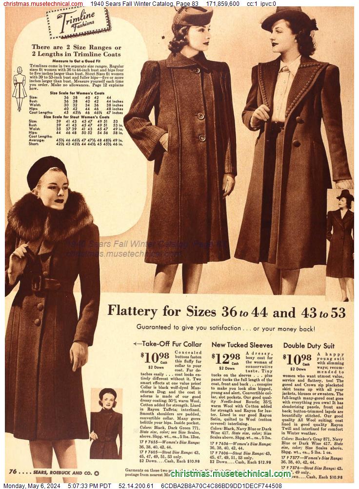 1940 Sears Fall Winter Catalog, Page 83