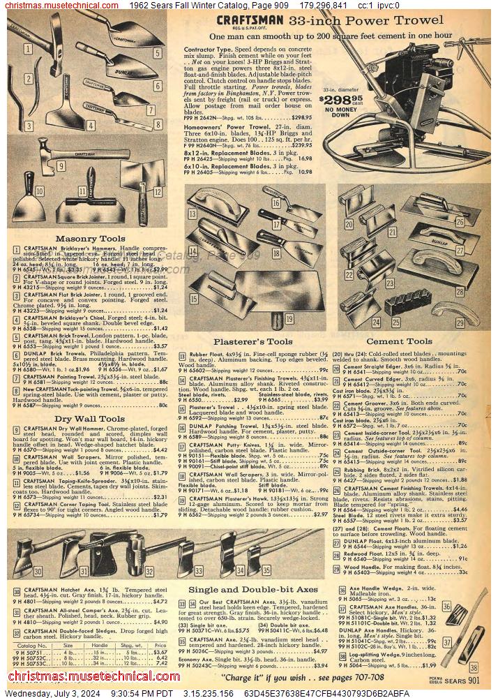 1962 Sears Fall Winter Catalog, Page 909
