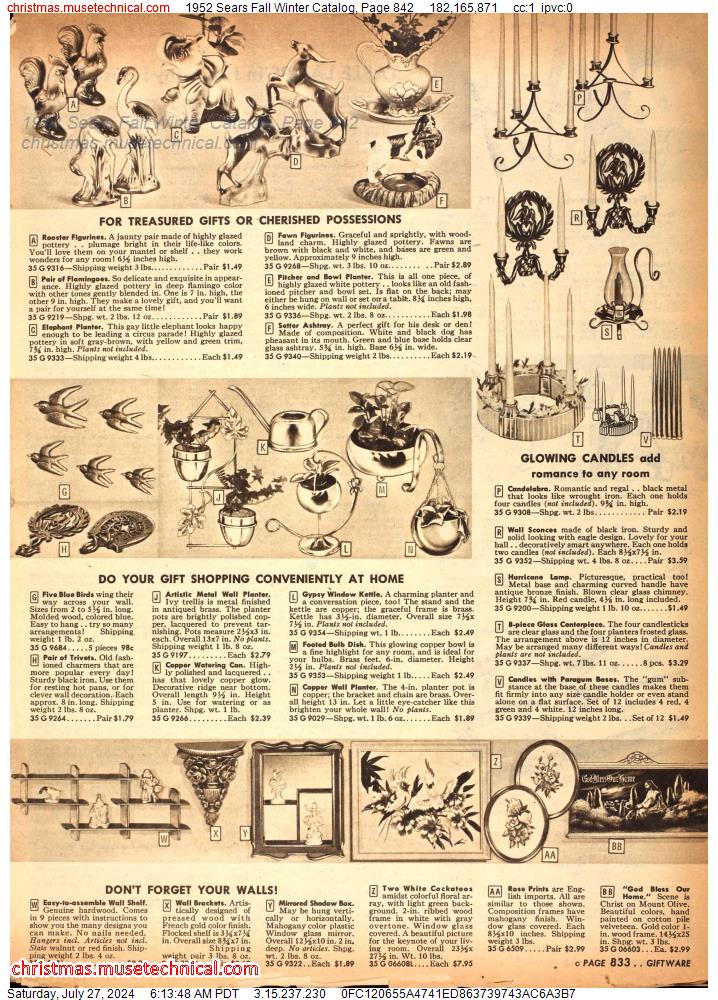1952 Sears Fall Winter Catalog, Page 842