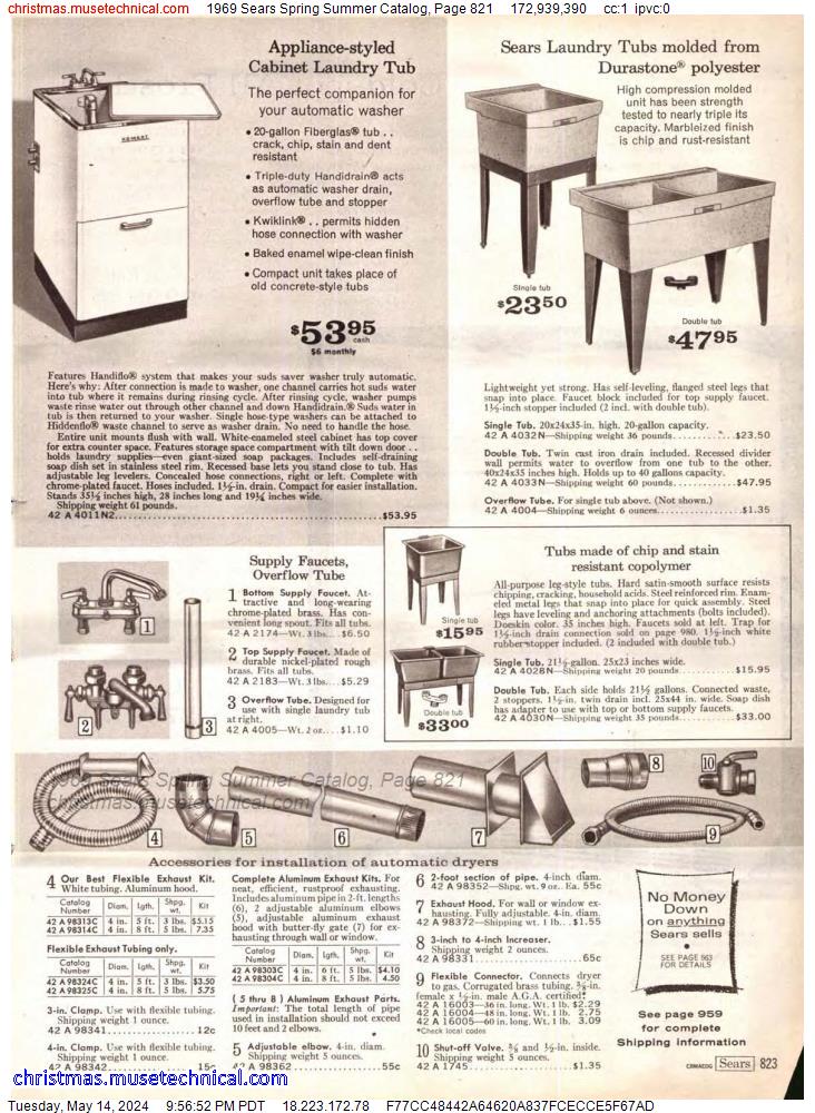 1969 Sears Spring Summer Catalog, Page 821