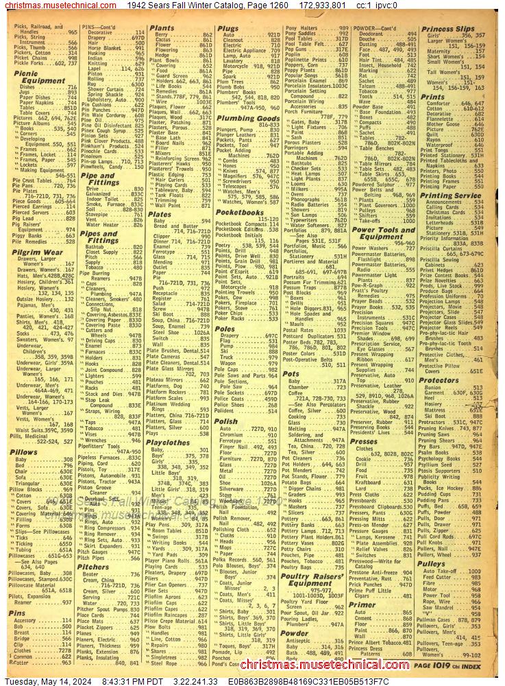 1942 Sears Fall Winter Catalog, Page 1260