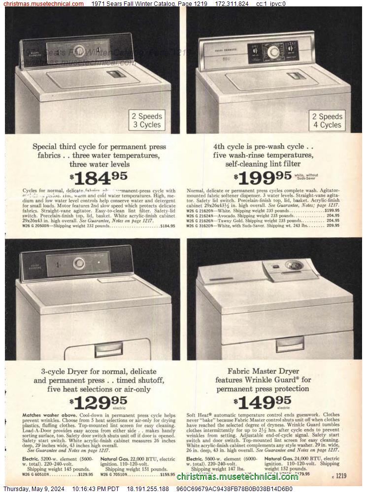 1971 Sears Fall Winter Catalog, Page 1219