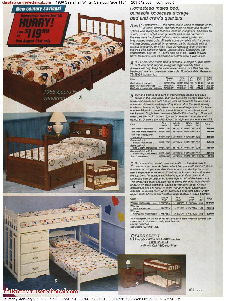 1986 Sears Fall Winter Catalog, Page 1104