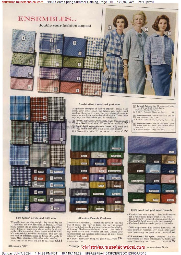 1961 Sears Spring Summer Catalog, Page 316