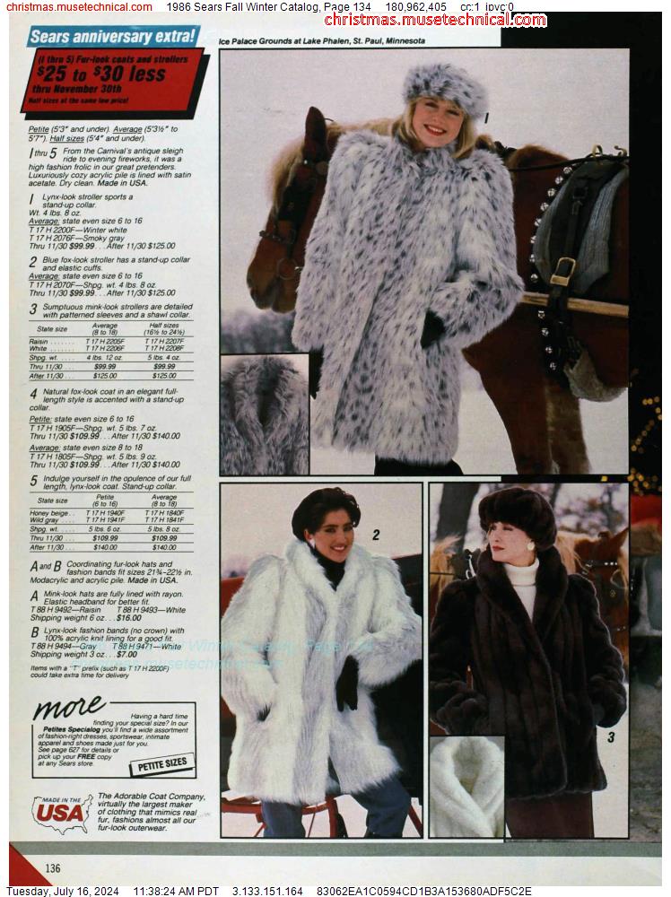 1986 Sears Fall Winter Catalog, Page 134
