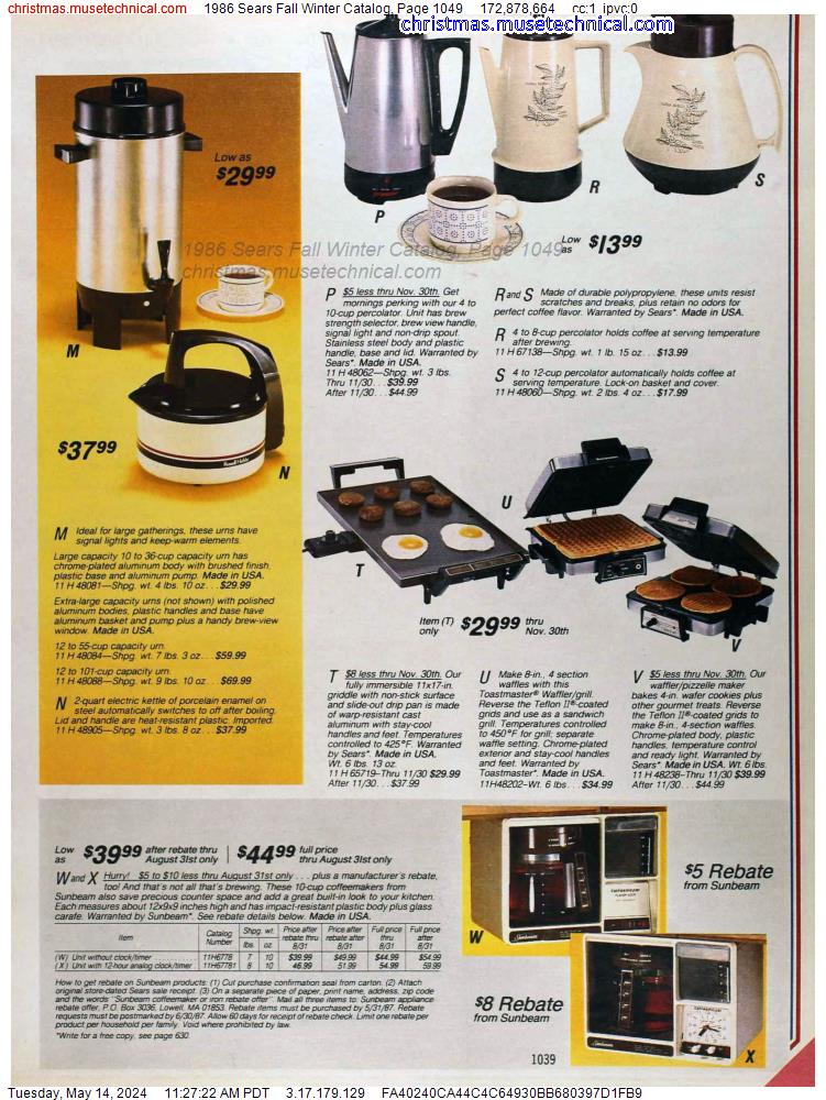 1986 Sears Fall Winter Catalog, Page 1049