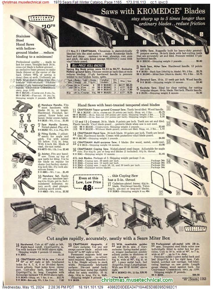 1970 Sears Fall Winter Catalog, Page 1165