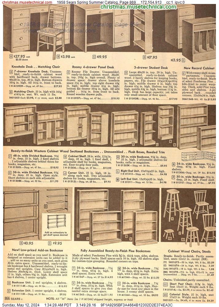 1958 Sears Spring Summer Catalog, Page 869