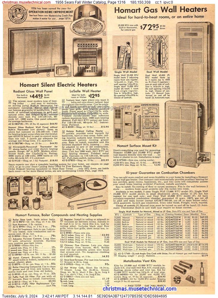 1956 Sears Fall Winter Catalog, Page 1316