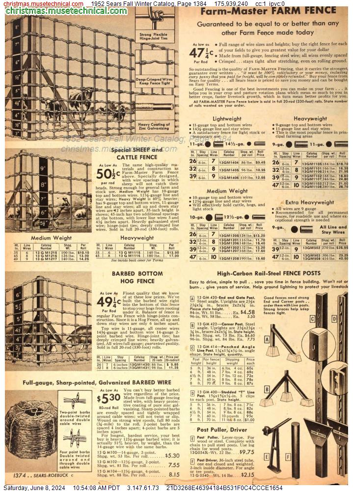 1952 Sears Fall Winter Catalog, Page 1384