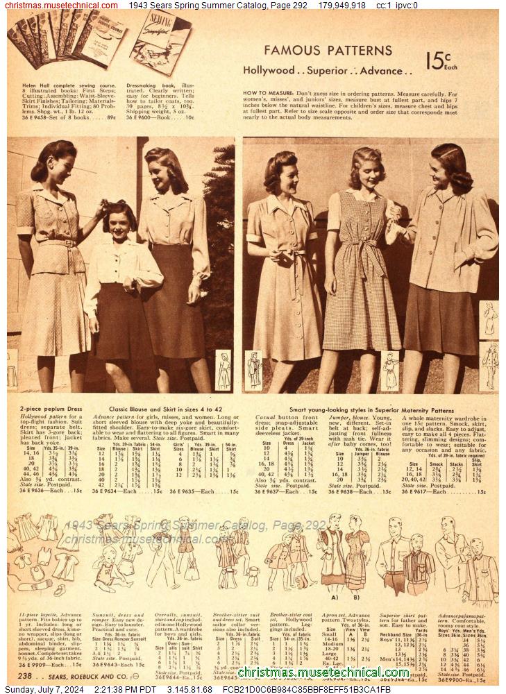 1943 Sears Spring Summer Catalog, Page 292