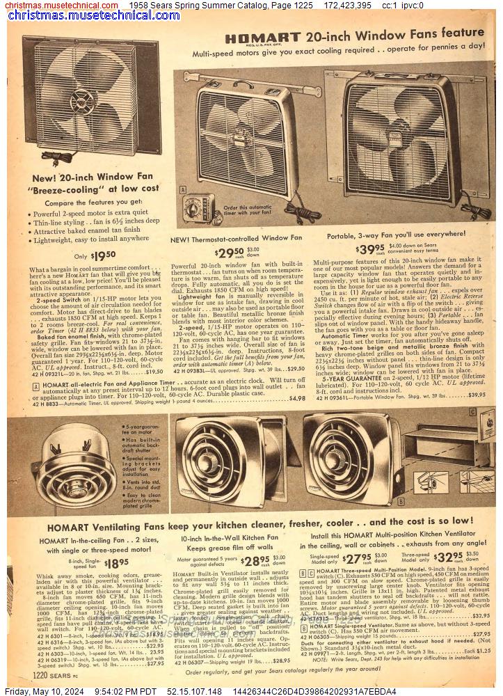 1958 Sears Spring Summer Catalog, Page 1225