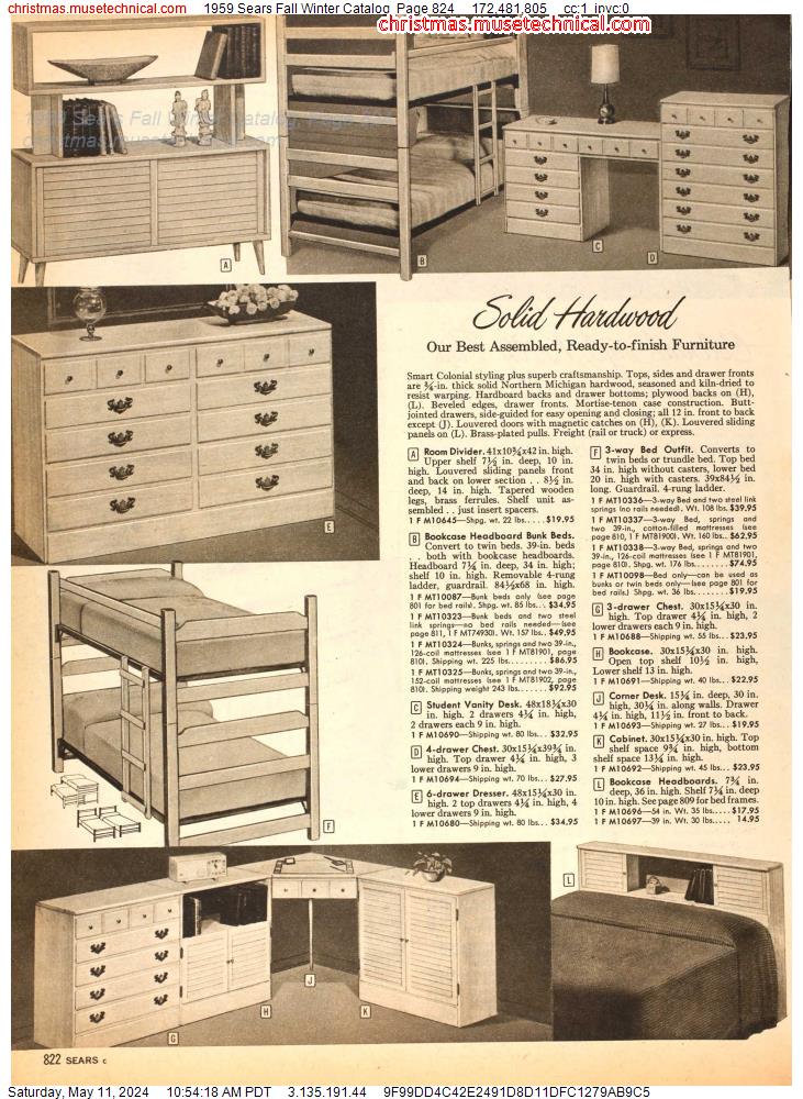 1959 Sears Fall Winter Catalog, Page 824