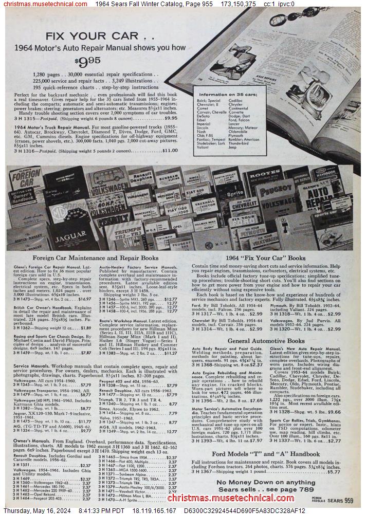 1964 Sears Fall Winter Catalog, Page 955