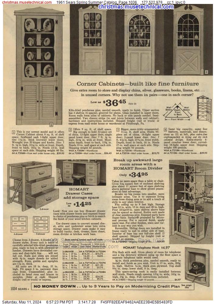 1961 Sears Spring Summer Catalog, Page 1036