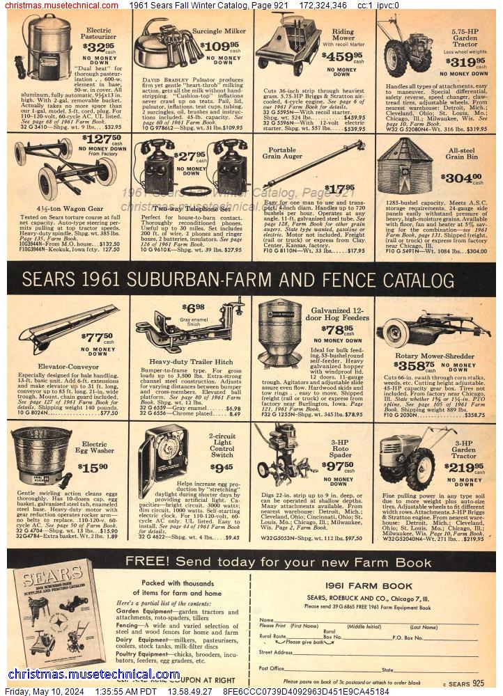 1961 Sears Fall Winter Catalog, Page 921