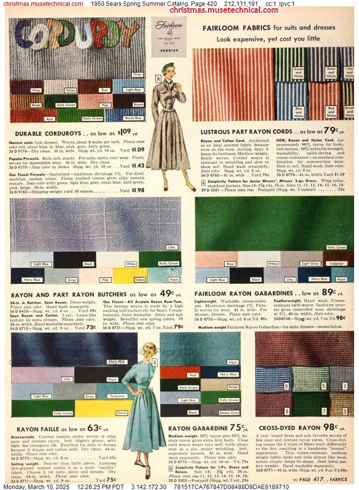 1950 Sears Spring Summer Catalog, Page 420