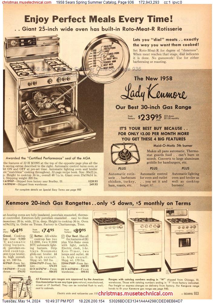 1958 Sears Spring Summer Catalog, Page 936