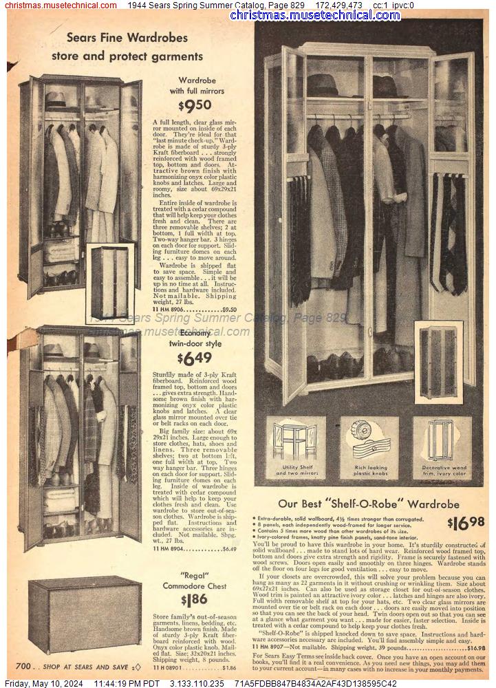 1944 Sears Spring Summer Catalog, Page 829