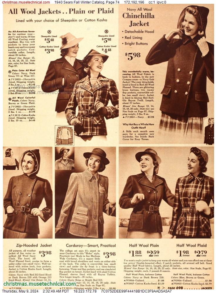1940 Sears Fall Winter Catalog, Page 74