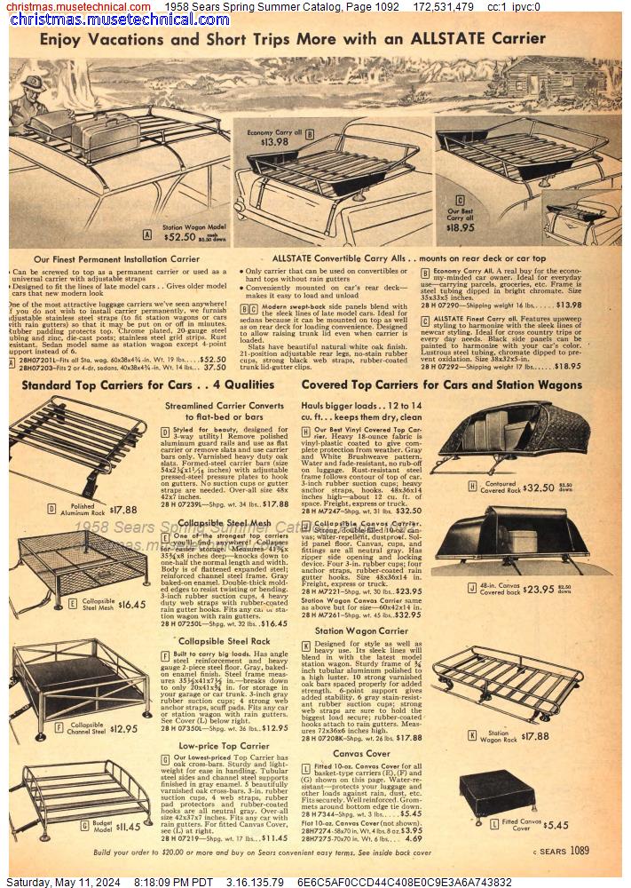 1958 Sears Spring Summer Catalog, Page 1092