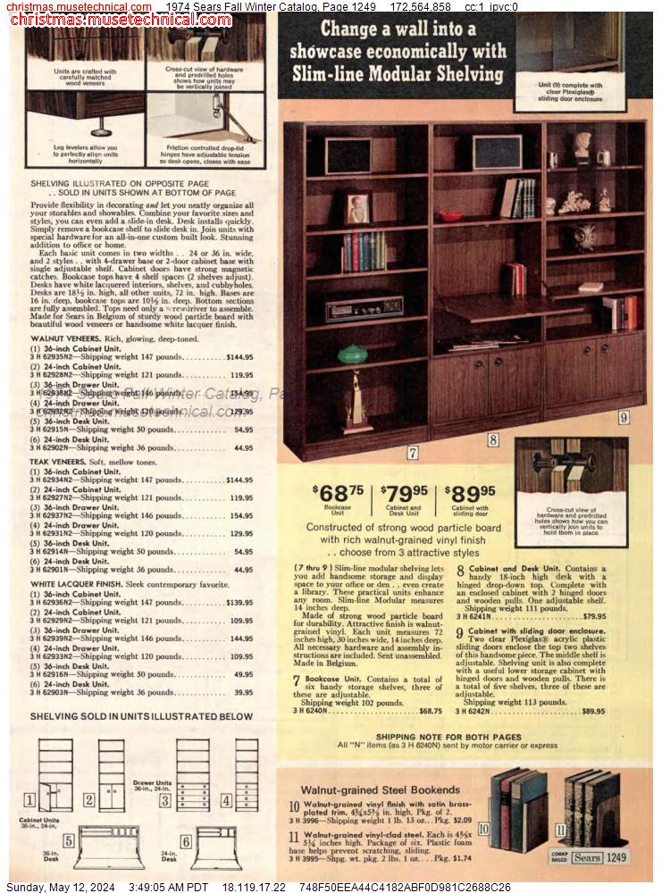 1974 Sears Fall Winter Catalog, Page 1249