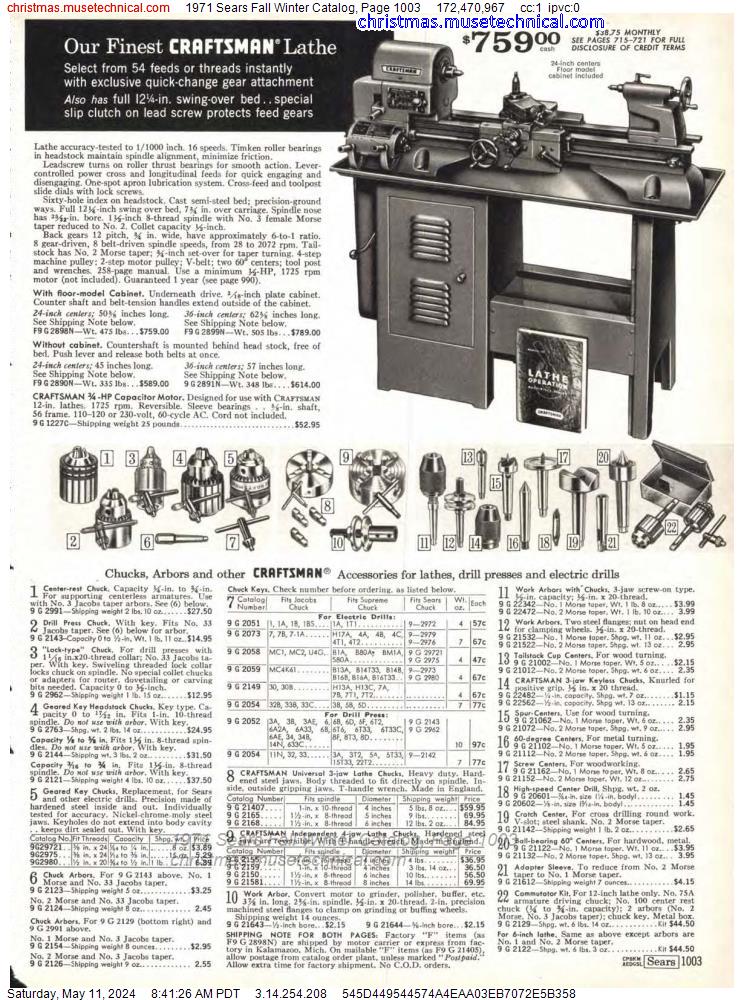 1971 Sears Fall Winter Catalog, Page 1003