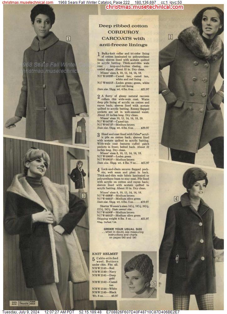1968 Sears Fall Winter Catalog, Page 222
