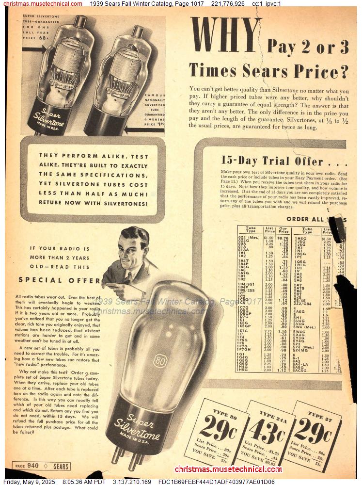 1939 Sears Fall Winter Catalog, Page 1017
