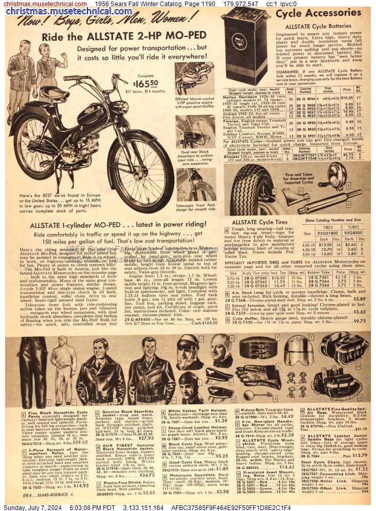 1956 Sears Fall Winter Catalog, Page 1190