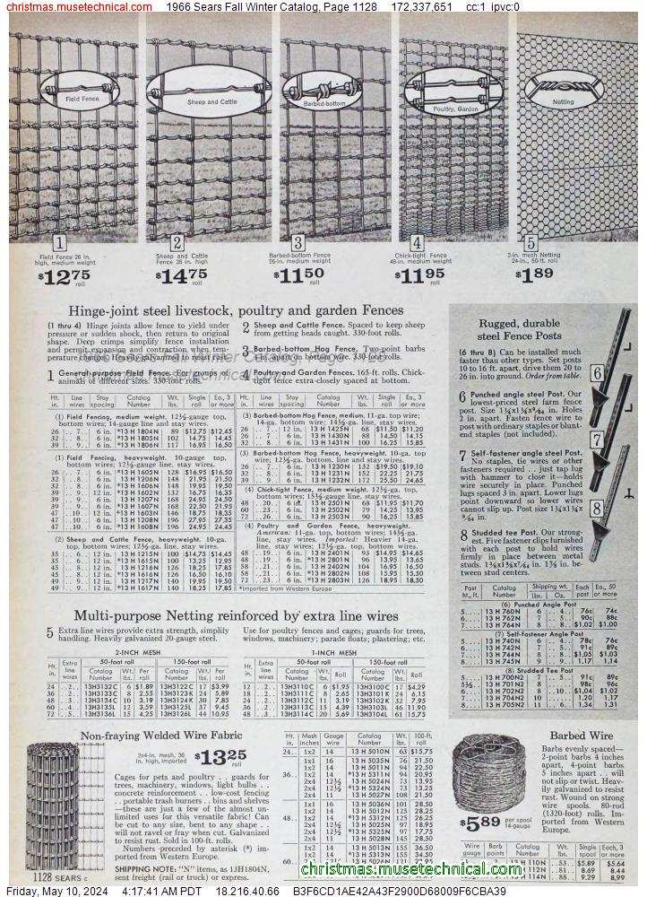 1966 Sears Fall Winter Catalog, Page 1128