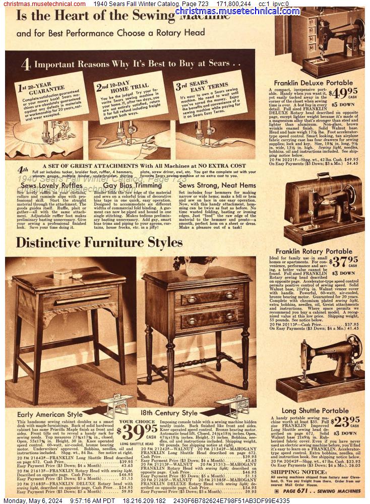 1940 Sears Fall Winter Catalog, Page 723