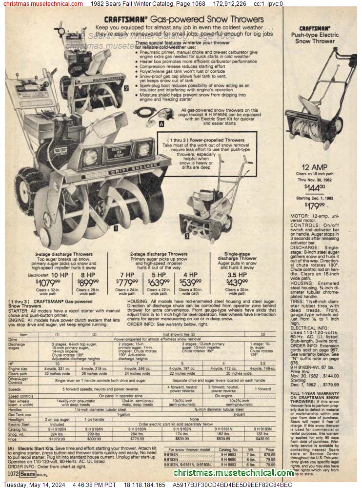 1982 Sears Fall Winter Catalog, Page 1068