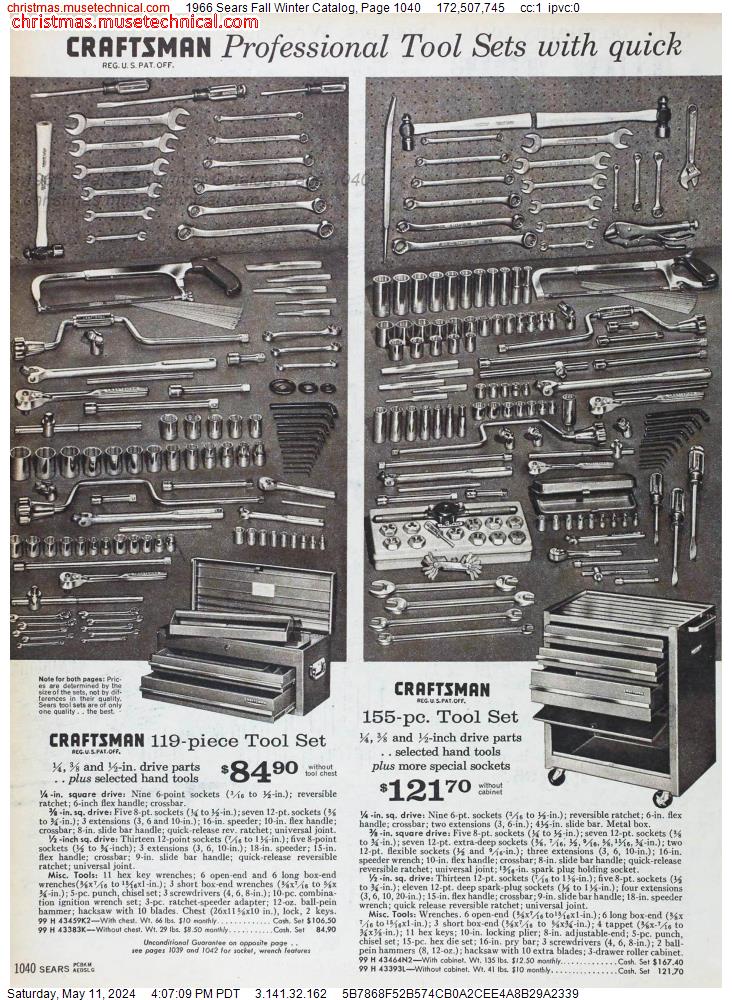 1966 Sears Fall Winter Catalog, Page 1040