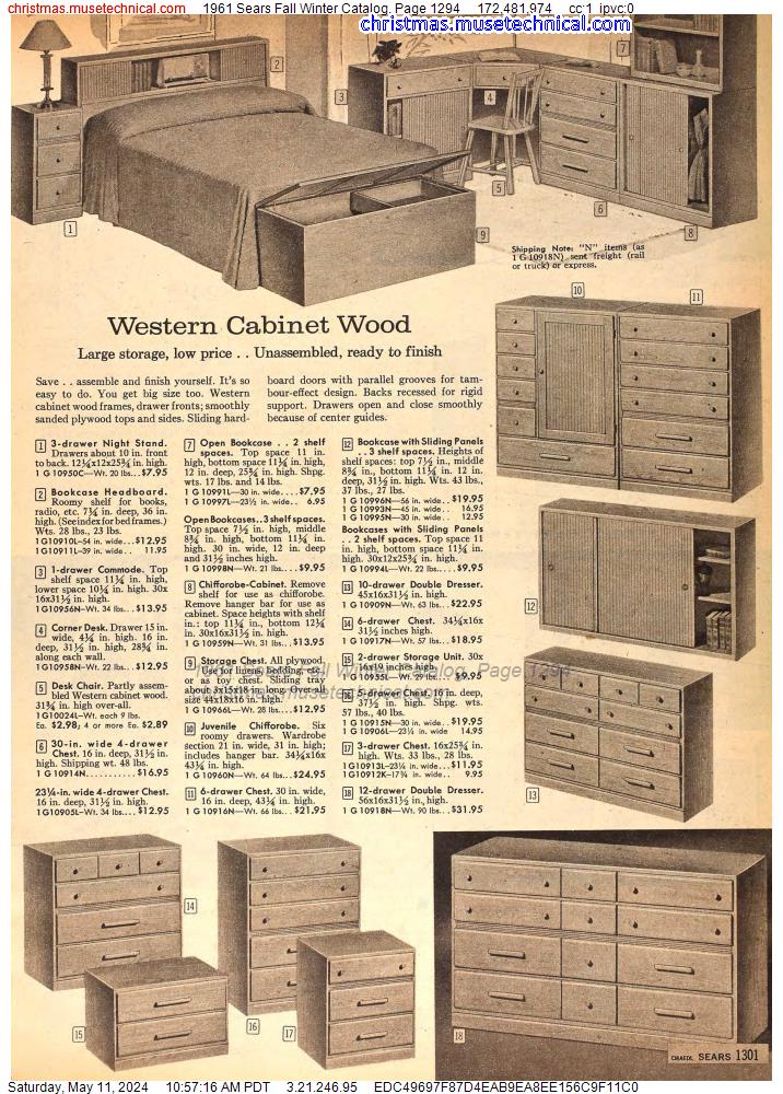 1961 Sears Fall Winter Catalog, Page 1294