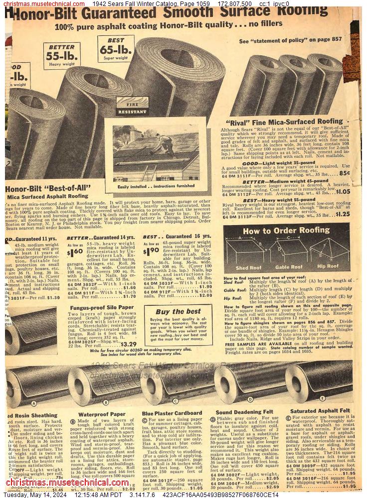 1942 Sears Fall Winter Catalog, Page 1059