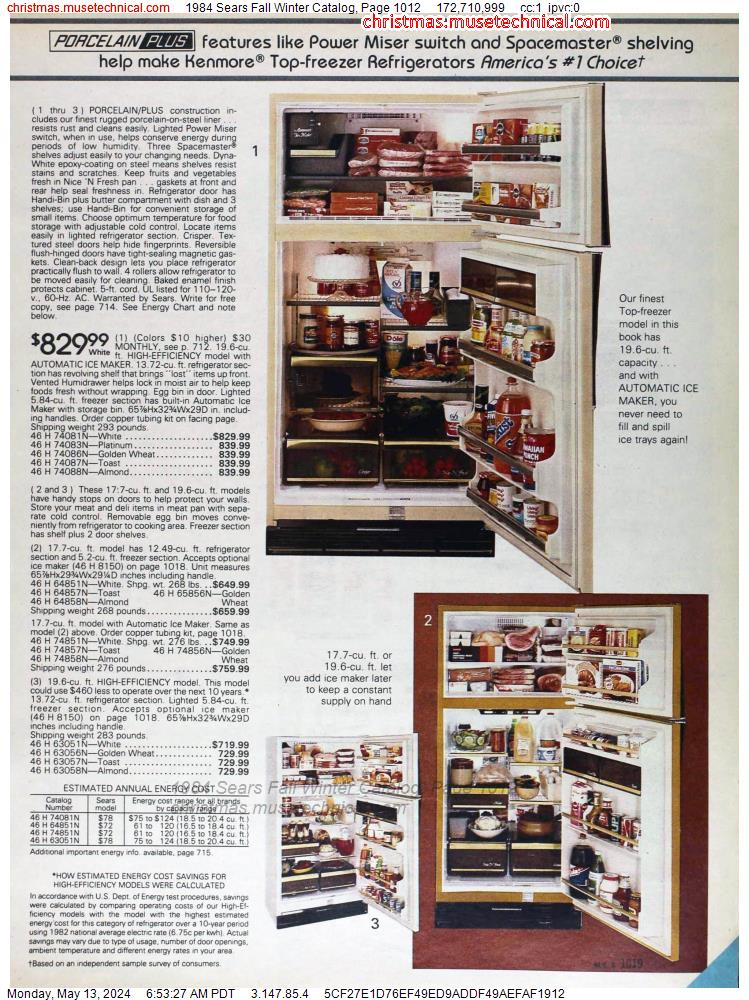 1984 Sears Fall Winter Catalog, Page 1012